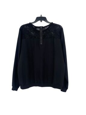 Ann Taylor Size Large Black Lace Accent Long Sleeve Knit Shirt
